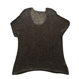 Eileen Fisher Women Knit Top Size Large Black Gold Metallic Cotton Viscose Linen